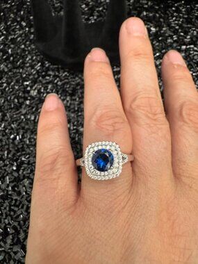 White Gold Filled Ring with AAA CZ and Simulated Sapphire - Size 9 / NWOT